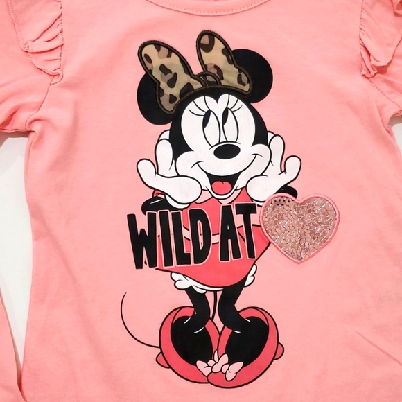 Girls Disney Junior MINNIE Mouse Leopard Print Jacket & Pink Tee Shirt Set - Picture 9 of 12